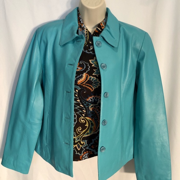 SERRANO LEATHER Teal Blue Blazer Jacket NWT - Picture 7 of 8